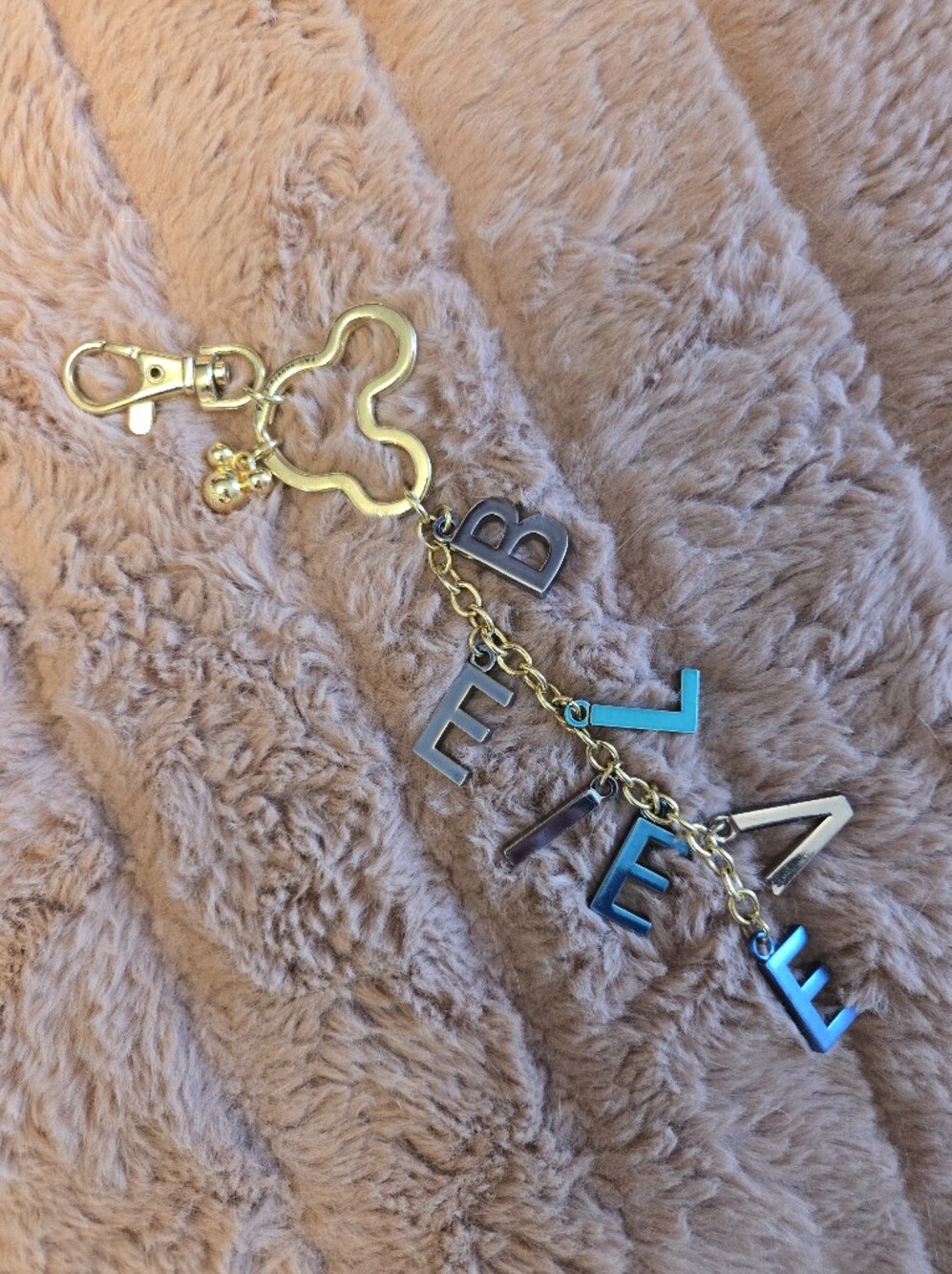 Gold-tone Keychain/ Bag Charm with Letter Dangles